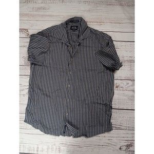 Allen Solly Shirt Men's 42 Gray Stripes Short Sleeve 100% Cotton Button Up